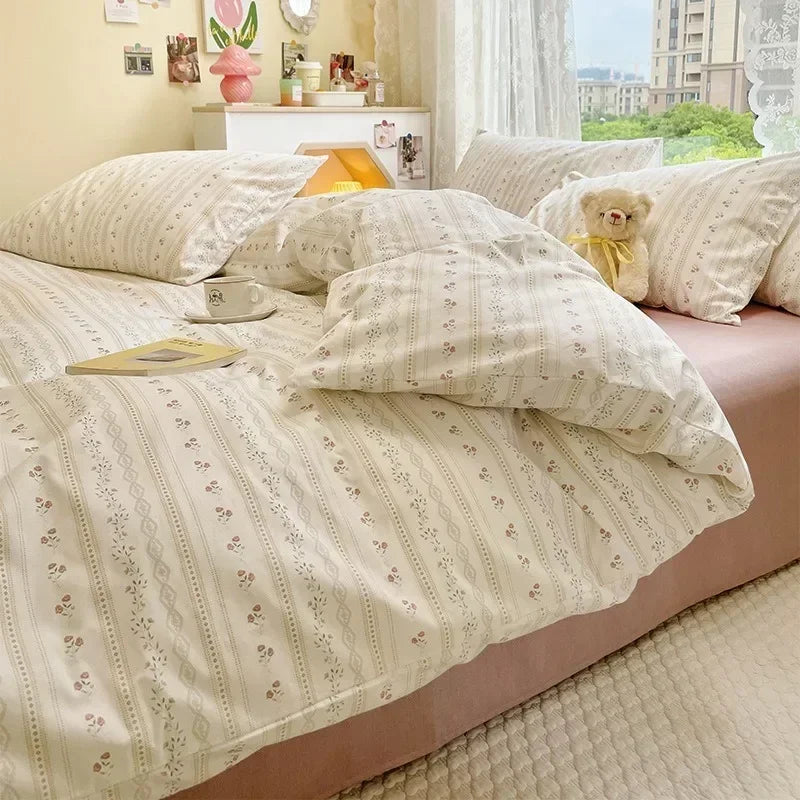 Dusty Rose Floral Cotton Duvet Cover Set