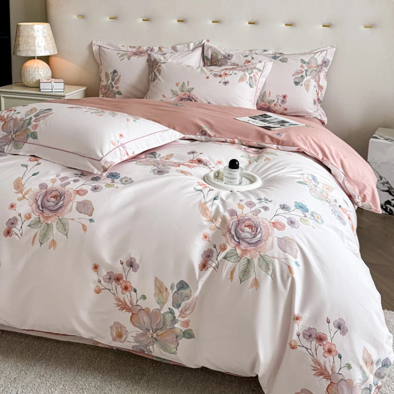 Pink Floral Cotton Bedding Set