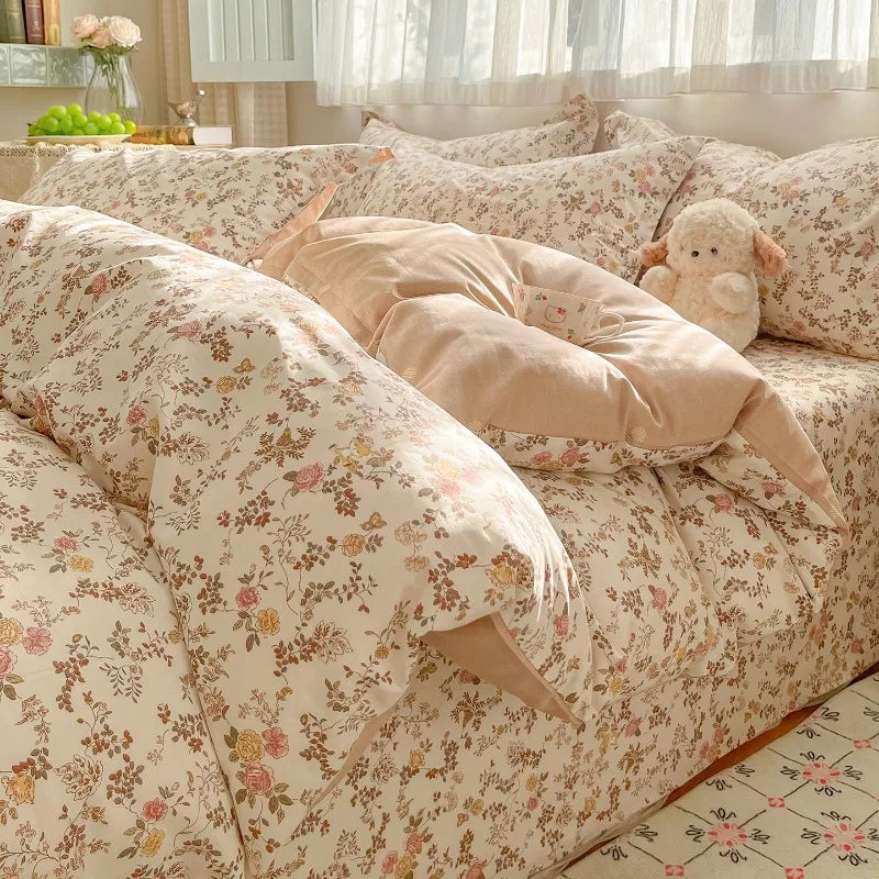 Blush Blossom Patterned Cotton Duvet Cover