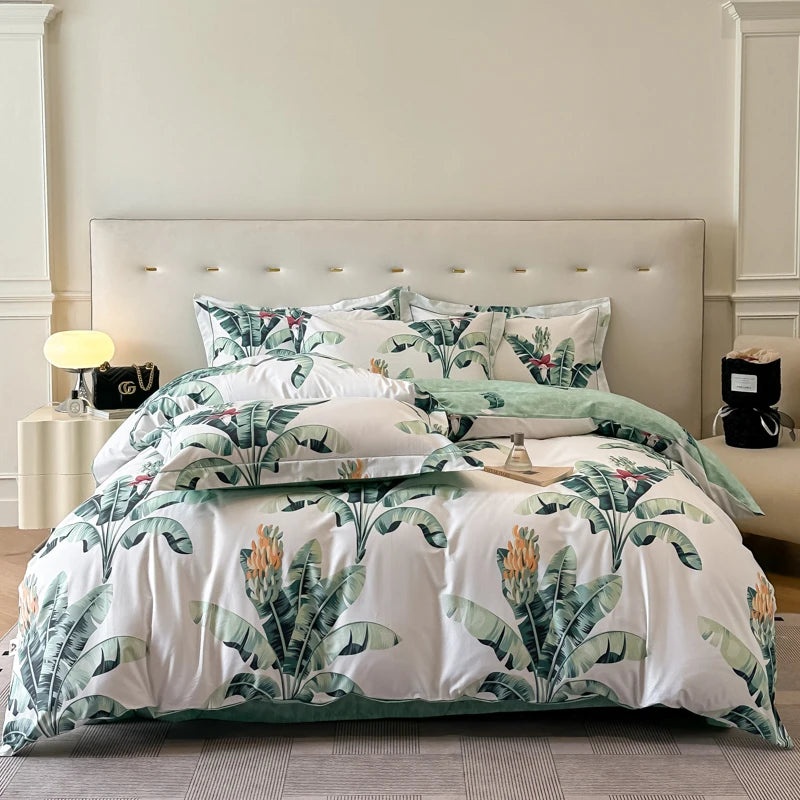 Green Lotus Cotton Bedding Set