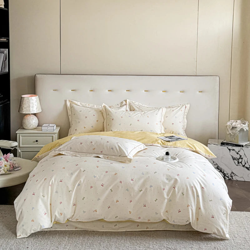 Double Sided Soft Yellow Cotton Bedding Set