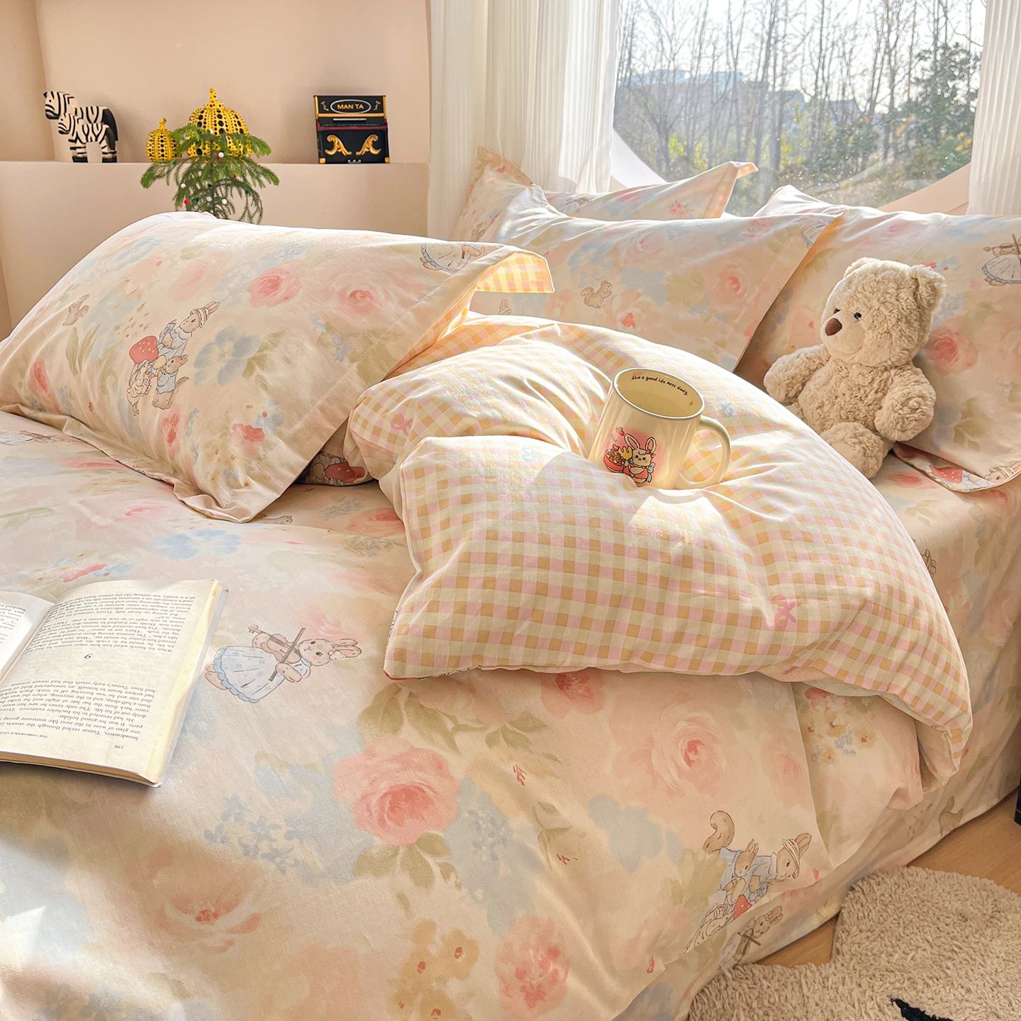 	Peach Blossom Patterned Cotton Duvet Cover