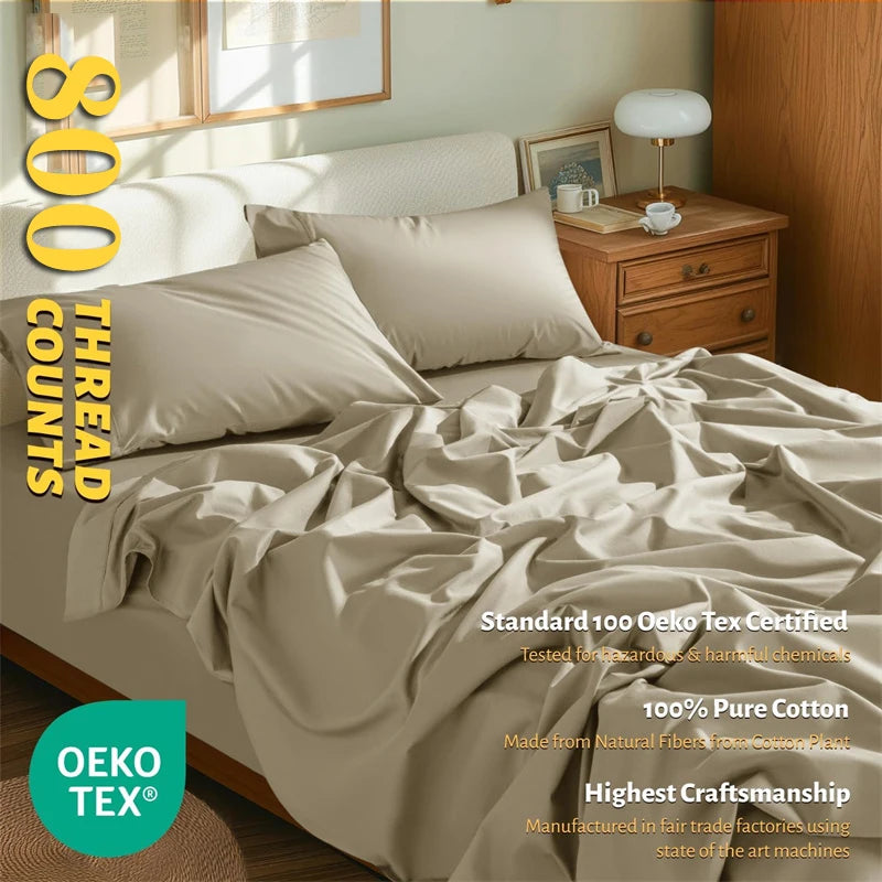 Indulge in Luxury: 800 Thread Count Egyptian Cotton Bed Sheet Set - Ultra Soft & Smooth with Fitted and Flat Sheets