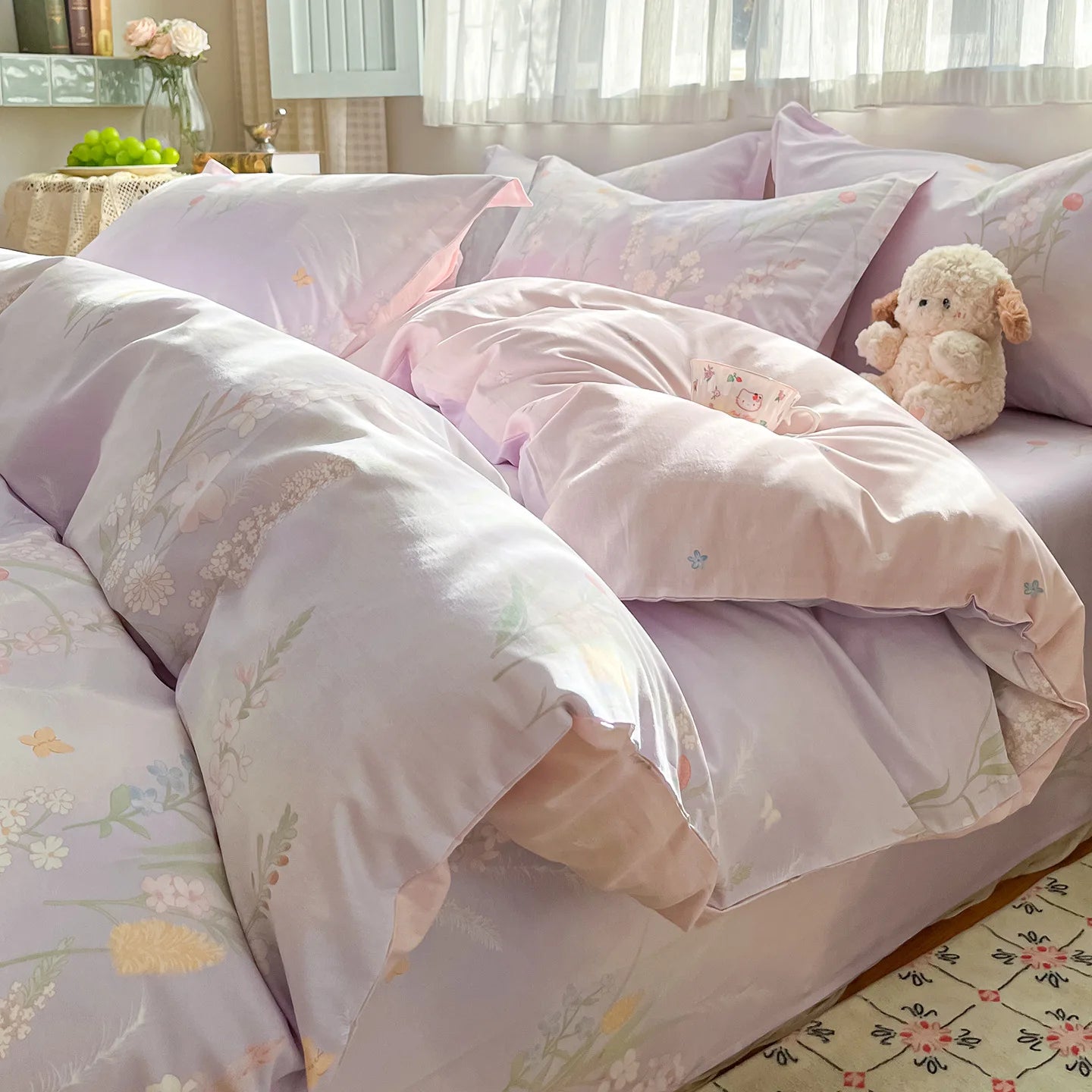 Twilight Mauve Patterned Cotton Duvet Cover