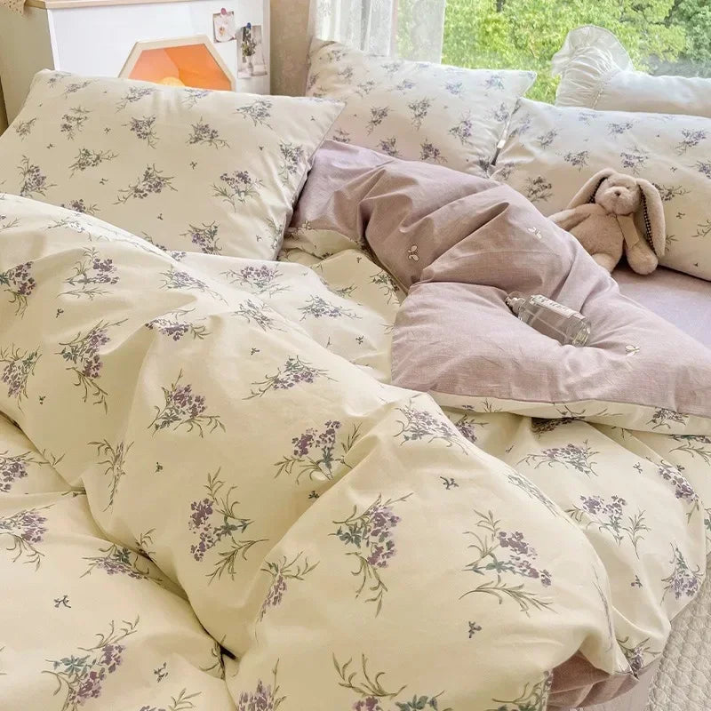 Soft Mauve Floral Cotton Duvet Cover Set