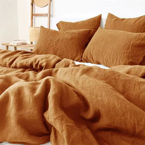 Luxurious 4-Piece 100% Pure Linen Bed Sheet Set - Includes Flat Sheet, Deep Pocket Fitted Sheet & 2 Pillowcases for Ultimate Comfort