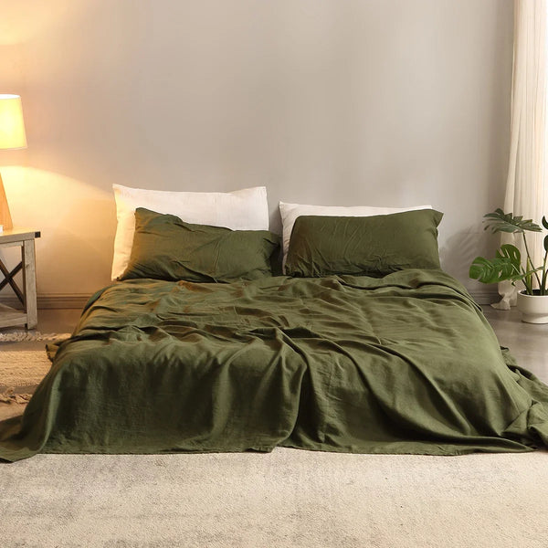 Luxurious 4-Piece 100% Pure Linen Bed Sheet Set - Includes Flat Sheet, Deep Pocket Fitted Sheet & 2 Pillowcases for Ultimate Comfort