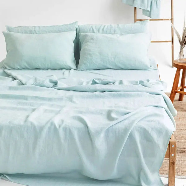 Luxurious 4-Piece 100% Pure Linen Bed Sheet Set - Includes Flat Sheet, Deep Pocket Fitted Sheet & 2 Pillowcases for Ultimate Comfort