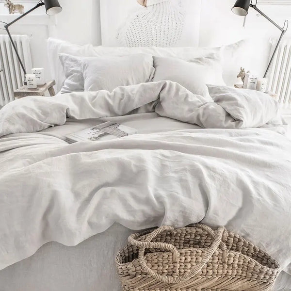 Luxurious 4-Piece 100% Pure Linen Bed Sheet Set - Includes Flat Sheet, Deep Pocket Fitted Sheet & 2 Pillowcases for Ultimate Comfort