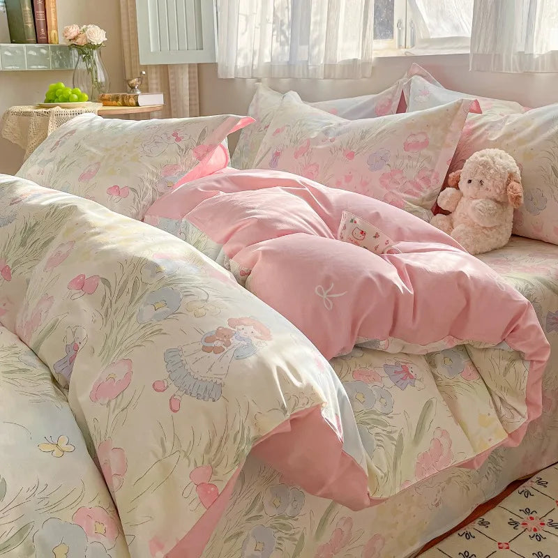 Princess Pink Patterned Cotton Duvet Cover