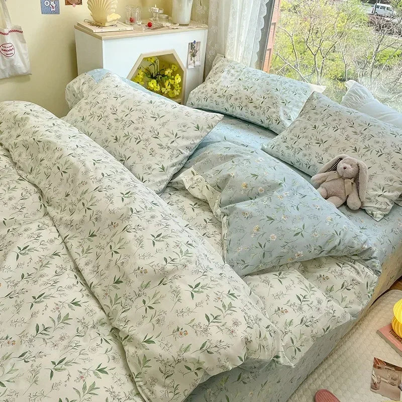Sky Petal Floral Cotton Duvet Cover Set
