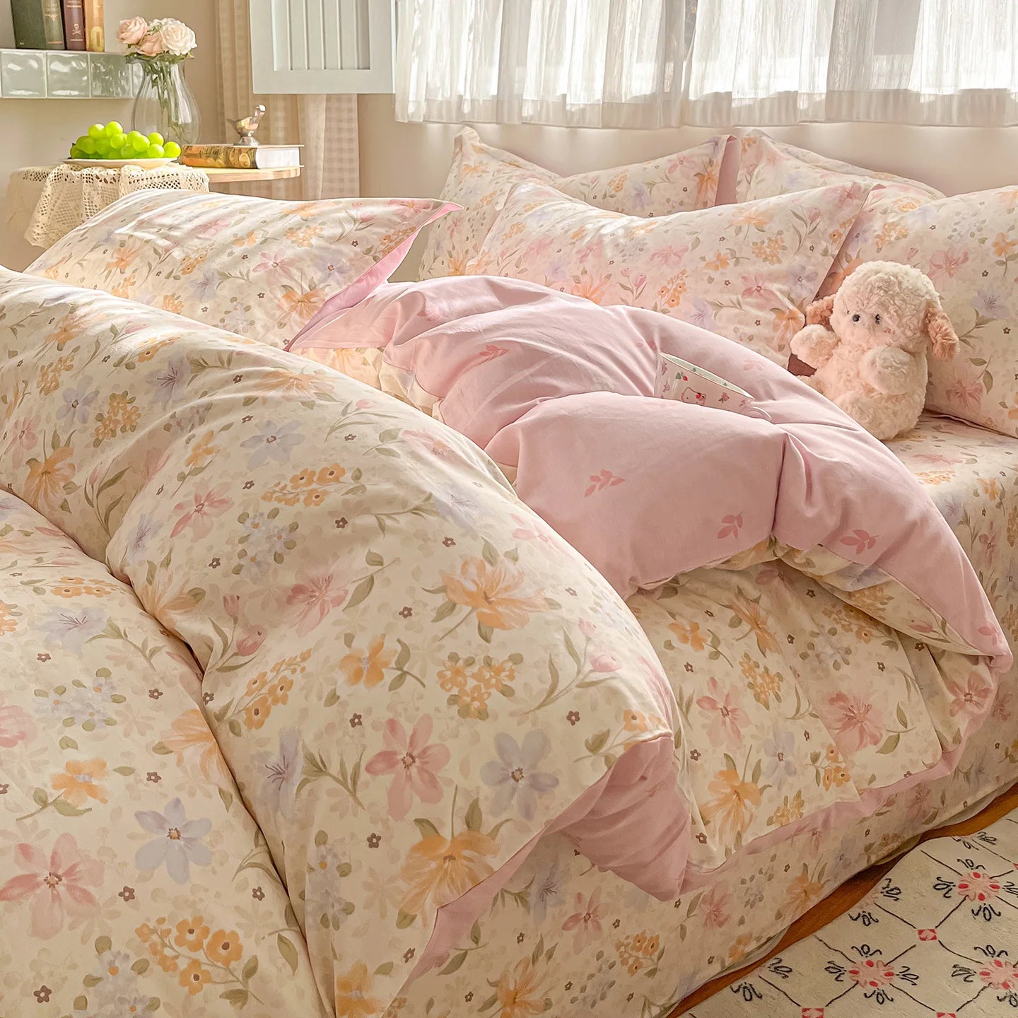 Flower Petal Dusty Pink Patterned Cotton Duvet Cover