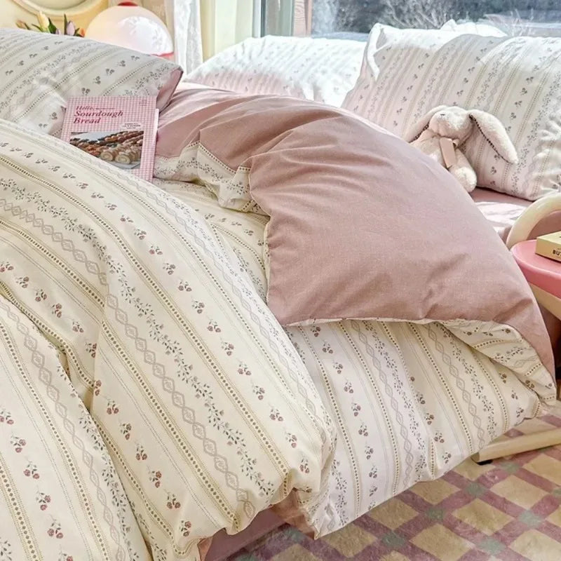 Dusty Rose Floral Cotton Duvet Cover Set