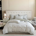Blue Grey with White Flowers Cotton Bedding Set
