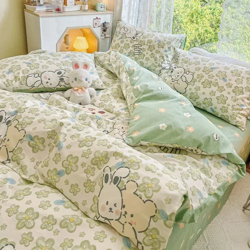 Enchanted Green Floral Cotton Duvet Cover Set