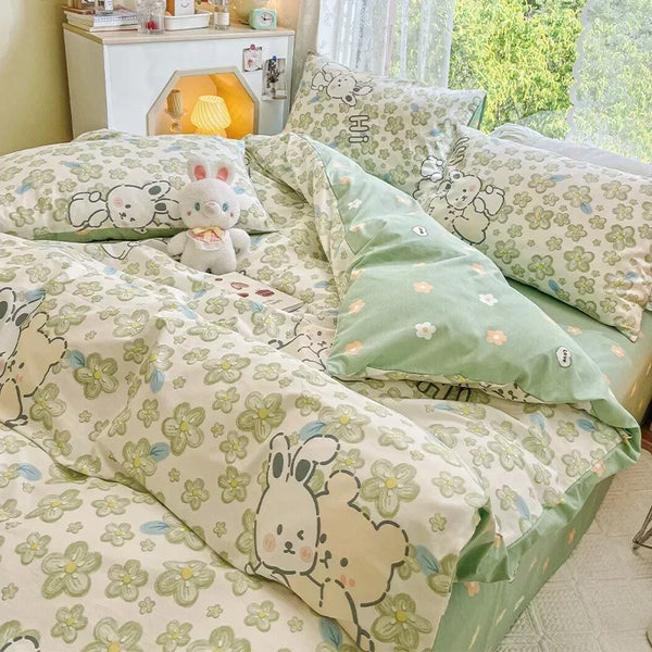 Enchanted Green Floral Cotton Duvet Cover Set